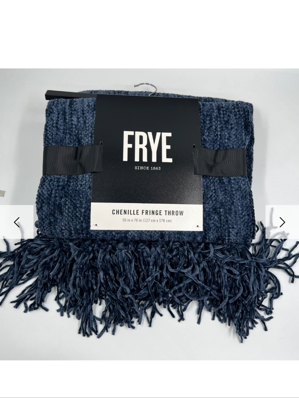 FRYE Chenille Fringe Throw - Deep Navy Blue